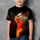halpa Poikien 3D Eläimet-Lapset Poikien T-paita Tee Eläin Kissa Lyhythihainen Crewneck Lasten toppi Kausaliteetti 3D-tulostus Ihana Päivittäin Kesä Musta 3-12 vuotta