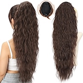 cheap Ponytails-Long Corn Wave Ponytail Hair Extensions Drawstring Medium Brown Curly Pony tail Hair Pieces for Women Natural Clip in Ponytail HairPieces Synthetic (30inch)