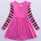 preiswerte Kleider mit Einhornmotiv-Kinder Wenig Mädchen Kleid Einhorn Regenbogen Blume Tier T Shirt Kleid Zeichentrickfilm Mit Taschen Druck Blau Gelb Fuchsie Übers Knie Langarm Aktiv Freizeit Kleider Normale Passform 2-8 Jahre