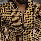billiga Geometriska mönster-Herr Geometriska mönster Årgång Skjorta Knapp upp skjorta Långärmad Mode Designer Ledigt Dagligen Helgdag Helgen Vår &amp; sommar Nedvikt 3D Button-Down Svartvit Gul Svart / Purpur Rubinrött Marinblå