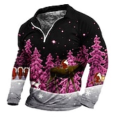 billige Julesceneantrekk-jul menns julescene 3d glidelås polo golftre julenissen grafiske trykk turndown hvit rosa blå lilla grønn 3d-utskrift gate langermet glidelåstrykk klær klær motedesigner