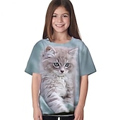 economico Animali 3D della Ragazza-Bambino Da ragazza maglietta Animali Informale Manica corta Girocollo stile sveglio 7-13 anni Estate Nero Bianco Blu marino