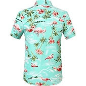 abordables Oiseaux &amp; Animaux-Homme Floral Flamant Tropical Chemise Chemise hawaïenne Chemise Aloha Manches courtes Chemise Col rabattu Tropique Hawaïen Design Extérieur Plein Air du quotidien Rose Claire Jaune Rose Claire 3D