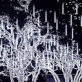 זול מוצרים עם חיבור לחשמל-led מטאורים גשם אורות 30 ס"מ 11.8 אינץ' 8 צינורות 192 led נטיפי קרח שלג נופל אורות נצנצים כוכב חיצוני טיפת גשם אורות חג המולד מסיבת חתונה חג קישוט עץ