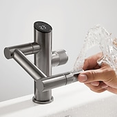 abordables Robinets de lavabo-Robinet de lavabo de salle de bain, robinet de lavabo multifonction à affichage numérique, robinet de bain rotatif à un trou en laiton (blanc/gris pistolet/noir)