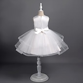 abordables Robes à Fleurs pour Filles-Tout-petit Fille Robe de Soirée Couleur Unie Sans manches Performance Mariage Noeud de cravate Adorable Princesse Polyester Mi-long Robe en Tulle Été Printemps 3-7 Ans Multicouleur Blanche Champagne