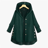 baratos Casacos de Inverno-Mulheres Plus Size Parka Botão Bolsos Tecido Ao ar livre Casual Manga Longa Com Capuz Padrão Inverno Outono Verde Escuro Azul Escuro Vermelho L XL XXL 3XL 4XL