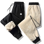 preiswerte Sweatpants-Herren Sherpa Fleecehosen Jogginghose Trainingshose Jogginghose Jogger Winterhose Tasche Kordelzug Elastische Taille Glatt Warm Weich Casual Täglich Modisch Strassenmode Schwarz / Weiß Schwarz