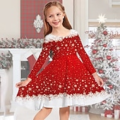 abordables Vestido con visión brillante en 3D-Niños Chica Vestido de Navidad Vestido Vestido de copo de nieve Copo Manga Larga Regalos de Navidad Casual Cuello redondo Adorable Diario Poliéster Sobre la rodilla Vestido informal Vestido de