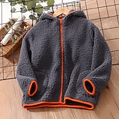 cheap Outerwear-Kids Boys Fleece Jacket Long Sleeve Gray Pink Navy Blue Plain Fall Winter Fleece Full-Zip Jacket