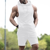 baratos Conjuntos de Camisas para Homem-Homens Ternos-Camiseta Moletom Camisa de tênis Conjunto de shorts e camiseta Sem Manga Manga Curta Com Capuz Verão Cor Sólida Esportes Designer Roupa de Esporte Com Cordão 2 Peças Ao ar livre Rua