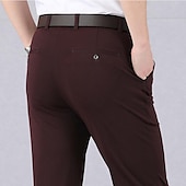 cheap Slim-Men&#039;s Dress Pants Trousers Casual Pants Pocket Elastic Waist Straight Leg Plain Stretch Wedding Office Business Stylish Formal Black Wine High Waist Micro-elastic