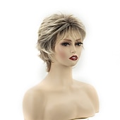 economico parrucca più vecchia-parrucche corte bionde pixie cut per donne bianche parrucche sintetiche bionde ombre marrone scuro parrucca dall&#039;aspetto naturale