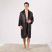 economico Vestaglie-Per uomo Plus Size Accappatoio Abito di seta Accappatoi Kimono di seta 2 pezzi Onde Semplice Comoda Interni Giornaliero Seta sintetica Poliestere Regalo Bavero Manica lunga Top dell&#039;accappatoio