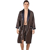 economico Vestaglie-Per uomo Plus Size Accappatoio Abito di seta Accappatoi Kimono di seta 2 pezzi Onde Semplice Comoda Interni Giornaliero Seta sintetica Poliestere Regalo Bavero Manica lunga Top dell&#039;accappatoio