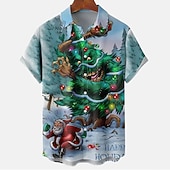 billiga Jultomtens outfit-Herr Skjorta jultomten Grafiska tryck Nedvikt Grön Svart Blå Purpur Marinblå 3D-tryck Jul Gata Kort ärm Button-Down Mönster Kläder Mode Designer Ledigt Mjukt