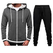 cheap Basic Tracksuits-Men's Tracksuit Sweatsuit Zip Hoodie Sweatshirt Hoodie Jacket Jogging Suits Red &amp; Black Black+Light Grey Dark Grey+Light Grey Red+Light Grey Red+Dark Grey Hooded Color Block Drawstring 2 Piece Sports