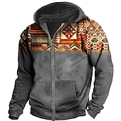 baratos moletons masculinos com zíper-Homens Bloco de cor Estampas Abstratas Moletom Moletons Full Zip Hoodie Manga Longa Moletom com capuz Com Capuz Roupa de rua Impressão 3D Desportos e Ar livre Diário Esportes Preto Vermelho Zíper