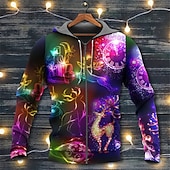 abordables Tenue de Père Noël-Sweat à capuche 3D Père Noël pour homme, veste entièrement zippée, noir, jaune, rouge, violet, imprimé graphique Père Noël, fermeture éclair moche, imprimé sport&amp;amp;extérieur quotidien