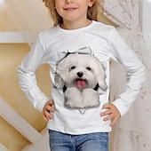 halpa Tyttöjen 3D Eläimet-Lapset Tyttöjen T-paita Eläin Kausaliteetti 3D-tulostus Pitkähihainen Crewneck söpö tyyli 7-13 vuotta Syksy Musta Valkoinen Norsunluu