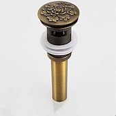 cheap Pop Up Drains-Brass Pop Up Sink Drain Stopper with Overflow Bathroom Faucet Vessel Vanity Sink Drainer Antique Brass