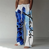 cheap Men&#039;s Printed Casual Pants-Men&#039;s Trousers Summer Pants Beach Pants Elastic Drawstring Design Front Pocket Straight Leg Graphic Prints Flower / Floral Comfort Soft Casual Daily For Vacation Linen Like Fabric Fashion Designer