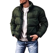 お買い得  メンズダウン＆パーカー-男性用 冬物コート 冬物ジャケット パフジャケット カーディガン ポケット ジッパーポケット お出かけ カジュアル／普段着 ハイキング 防風 ウォーム 冬 ピュアカラー ブラック ルビーレッド ライトグレー アーミーグリーン パファージャケット