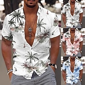 economico Piante tropicali-Per uomo Albero di Cocco Aloha Piante Tropicali Camicia Camicia hawaiana estiva Manica Corta Camicia Collo ripiegato Moda Hawaiano Designer All&#039;aperto Streetwear Casuale Rosa chiaro Bianco Blu marino