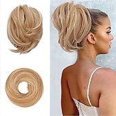 abordables Chignons-chignon extension de queue de cheval postiche synthétique droite extensions de chignon queue de cheval entièrement courtes accessoires pour cheveux élastique chouchou facile pour femme mélange brun