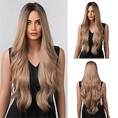 abordables Perruques Synthétiques Sans Bonnet-longue ondulée ombre brun à blonde perruques pour les femmes cheveux synthétiques résistant à la chaleur ombre perruque pour la fête quotidienne utilisation cosplay-24 pouces barbiecore perruques