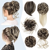 economico Chignon-5 pezzi di capelli disordinati panino parrucchino arruffato updo per le donne estensione dei capelli coda di cavallo scrunchies con elastico elastico lungo updo disordinato parrucchino accessori per