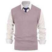 abordables suéter de los hombres-Hombre Chaleco suéter Sueter de lana Pull-over Tejer Escote en V Profunda De Punto Color sólido Escote en Pico Básico Elegante Ropa Invierno Otoño Negro Vino M L XL