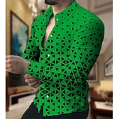 economico Geometrica-Per uomo Geometrica Geometria Camicia Camicia con bottoni Manica lunga Di tendenza Originale Informale Esterno Da mare Giornaliero Autunno inverno Colletto Stampa Bottone giù Bianco Giallo Rosa Rosso