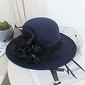 tanie Kapelusze na przyjęcia-Czapki Sztuczne pióra Mieszanka Poli / Bawełny Melonik Kapelusz bucket Kapelusz Fedora Codzienny Święto Kentucky Derby koktajl Królewski Astcot Styl vintage Elegancja Z Pióro Haft nakładany Winieta