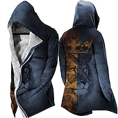 abordables chaqueta de lana de los hombres-Hombre León Cruz Abrigo de invierno Chaqueta de lana Abrigo Mantiene abrigado Transpirable Cómodo Moda Ropa de calle Deportes Deporte Ropa Cotidiana Noche Cremallera Bolsillo Estampado Otoño invierno