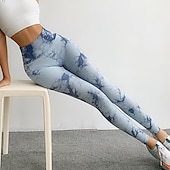 olcso Jóga leggings és harisnyanadrág-Női Jóga nadrág Alakformáló Varrás nélküli Hasformáló Alakformáló Magas derék Jóga Fitnesz Edzőterem edzés Harisnyanadrág Leggingek Alsók Batikolt Sárga Rózsaszín Kék Spandex Ősz Tél Sport