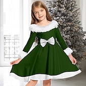 preiswerte Weihnachtskleider für Kinder-kinderkleidung Mädchen Kleid Feste Farbe Langarm Casual Pelzkragen Rundhalsausschnitt bezaubernd Täglich Polyester Übers Knie Casual kleid Schaukelkleid A Linie Kleid Herbst Winter 2-13 Jahre Schwarz