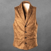 baratos Gilets-Homens Colete de camurça Casamento Rua Feriado Para Noite Estilo vintage Casual Outono Inverno Bolsos Camurça Manter Quente Cor imaculada Não Trespassado Decote V Normal Preto Marron Colete