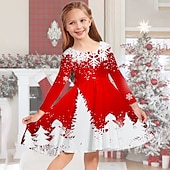 abordables Vestido con visión brillante en 3D-Niños Chica Vestido de Navidad Vestido Vestido de copo de nieve Copo Manga Larga Regalos de Navidad Casual Cuello redondo Adorable Diario Poliéster Sobre la rodilla Vestido informal Vestido de