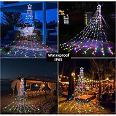 abordables Luces de Navidad-Cadena de luces para árbol de Navidad, decoración al aire libre, cadena de luces de estrellas, 8 modos de enchufe, 350 led, cascada, árbol de Navidad, topper de estrella, luz de hadas para patio,