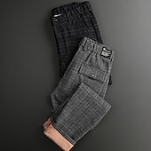 cheap Chinos-Men's Fleece Pants Trousers Winter Pants Chinos Plaid Dress Pants Pocket Elastic Waist Plaid Comfort Soft Daily Holiday Going out Streetwear Classic Style Black Grey Micro-elastic
