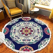 preiswerte Wohn- und Schlafzimmerteppiche-Runder Teppich mit Mandala-Quaste im Ethno-Stil, Wohnzimmer, Schlafzimmer, Couchtisch, Bodenmatte