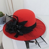 tanie Kapelusze na przyjęcia-Czapki Sztuczne pióra Mieszanka Poli / Bawełny Melonik Kapelusz bucket Kapelusz Fedora Codzienny Święto Kentucky Derby koktajl Królewski Astcot Styl vintage Elegancja Z Pióro Haft nakładany Winieta