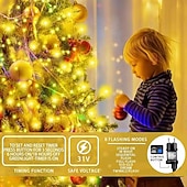 baratos Luzes de cordas de férias-Luzes de Natal em Corda para Árvore Decorações Plug 2M/6.56FT x 8 Linhas com Anel 280LED Fáceis de Instalar Luzes de Corda de Natal com 8 Modos Decorações de Natal ao Ar Livre e Interiores para