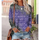 Χαμηλού Κόστους Boho t-shirt-Γυναικεία Μπλουζάκι Γραφική Βίντατζ Etnic Μακρυμάνικο Στρογγυλή Λαιμόκοψη Κανονικά μπλουζάκια Καθημερινά Σαββατοκύριακο Στάμπα Ρουμπίνι Θαλασσί Βυσσινί Πορτοκαλί Πράσινο του τριφυλλιού