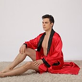 economico Vestaglie-Per uomo Plus Size Accappatoio Abito di seta Accappatoi Kimono di seta 2 pezzi Onde Semplice Comoda Interni Giornaliero Seta sintetica Poliestere Regalo Bavero Manica lunga Top dell&#039;accappatoio