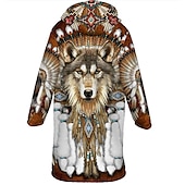 levne pánská fleecová bunda-Pánské Zimní kabát Fleecová bunda Kabát Sporty a outdoor Denní nošení Zahřívací Prodyšné Zip Kapsy Podzim zima Vlk Bandana Print Šik ven Etnický styl Mikina Dlouhé Běžný Černá Fialová Oranžová Hněd