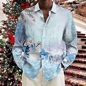 Christmas Men's Christmas Scene Printed Shirts Shirts Snowman Graphic Prints Turndown Blue Gray 3D Print Street Long Sleeve Button-Down Print Clothing Apparel Fashion Designer Casual4