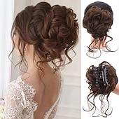 economico Chignon-chignon disordinato ricci ondulati scrunchies per capelli sintetici estensione posticci per donne parrucca chignon artiglio in chignon estensioni dei capelli chignon disordinati (12h24 # marrone