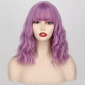 preiswerte Trendige synthetische Perücken-kurze platinblonde Damenperücken weißblonde gewellte Perücke mit Pony mittellange platinblonde gewellte Synthetikperücke für den täglichen Gebrauch